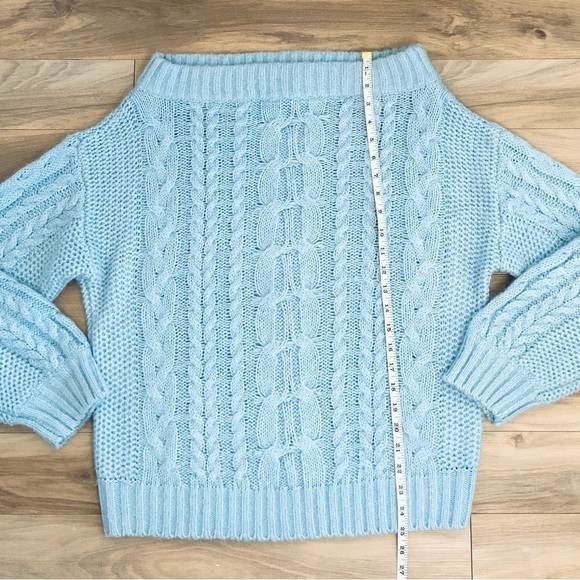 Military Hippie Baby  Blue Chunky Soft Off Shoulder Balloon Sleeve Sweater - Picture 5 of 7